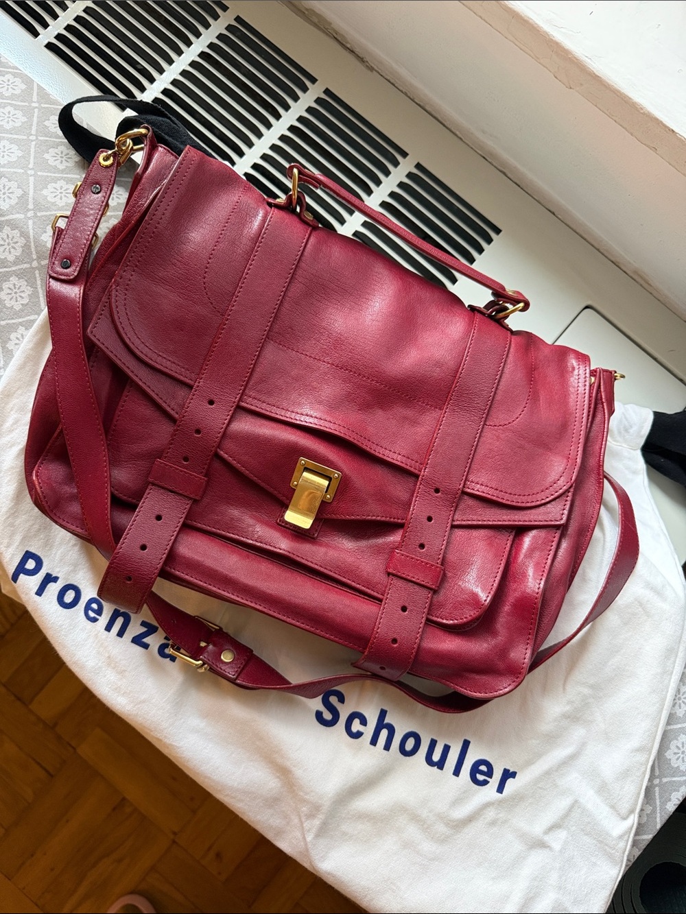 Proenza Schouler Burgundy Leather PS1 Satchel with Gold Hardware